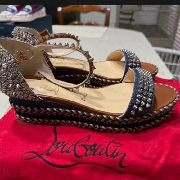 Christian Louboutin Madmonica 60 Denim Stud Sandals with box dust